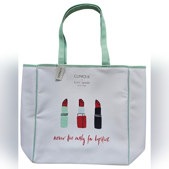 Kate Spade x Clinique Collaboration Tote Bag - White and Mint, NEW WITH TAGS - Picture 1 of 4